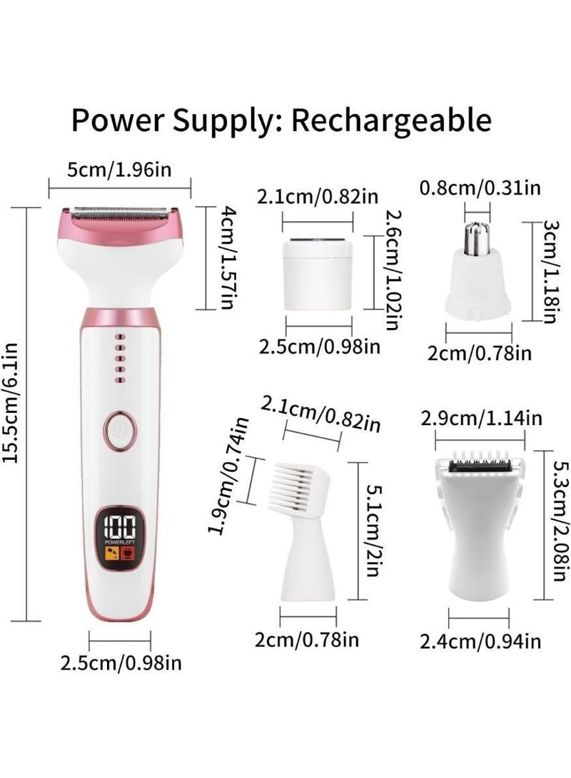 MUMO Painless 5 in 1 Electric Razor for Women, Bikini Trimmer and Facial Hair Remover, IPX7 Waterproof Cordless Wet and Dry Hair Removal for Face Legs Underarms Pubic (White) - Image 3
